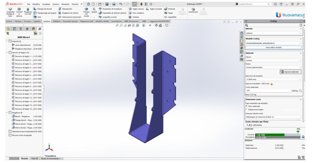 Differenze tra le funzioni di fabbricazione e le funzioni di SolidWorks