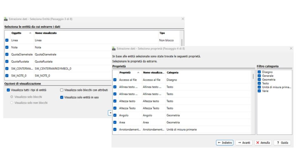 Estrazione guidata dei dati in draftsight