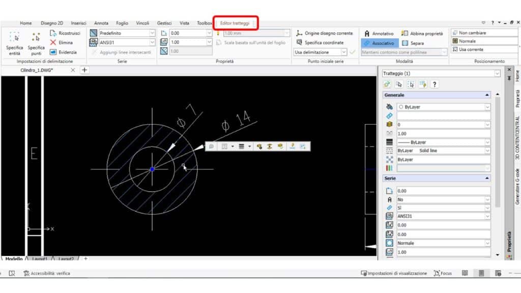 Scheda barra multifunzionale contestuale con draftsight
