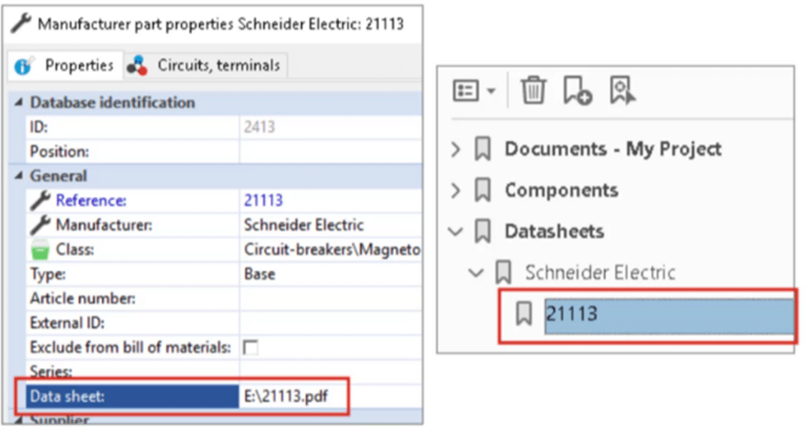 esportazione in PDF file di dati o collegamenti in electrical