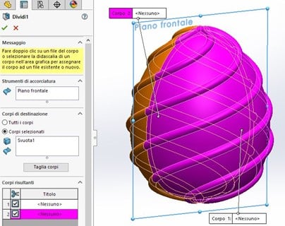 Divisione delluovo a meta – Feature SolidWorks Dividi