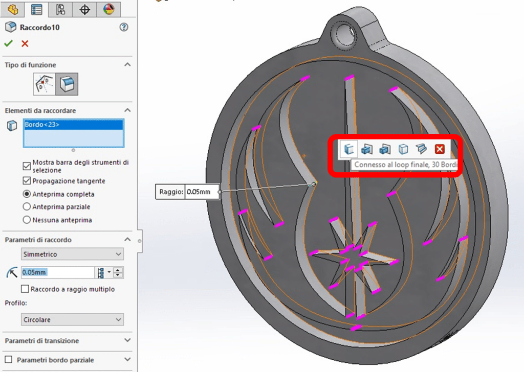 Realizzare un pendaglio ornamentale in stile Star Wars con SolidWorks Inserimento del logo personalizzato 2