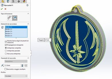 Realizzare un pendaglio ornamentale in stile Star Wars con SolidWorks Inserimento del logo personalizzato 3