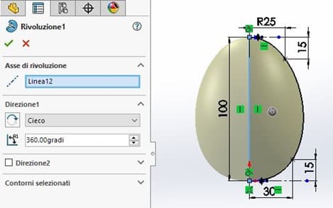 Realizzazione del corpo uovo – Feature SolidWorks rivoluzione