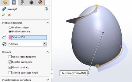 Realizzazione del primo decoro Feature SolidWorks Sweep